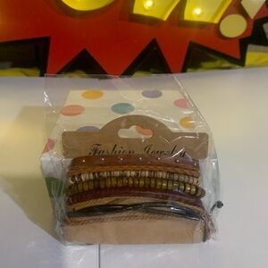 Fashion Jewelry Brown and Cream Beaded Bracelets (Set of 5)